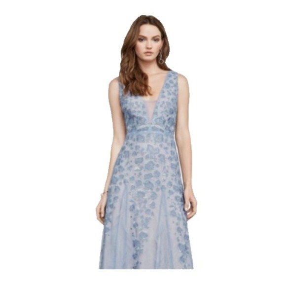 BCBGMaxazria Elina Prom Dress Gown Lace Tulle Overlay Fairy‎ Shadow Blue Sz 12 - Picture 1 of 13